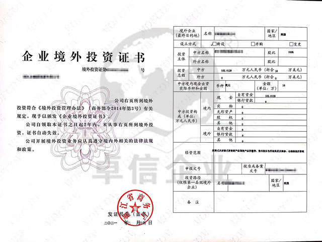 企業境外投資證書